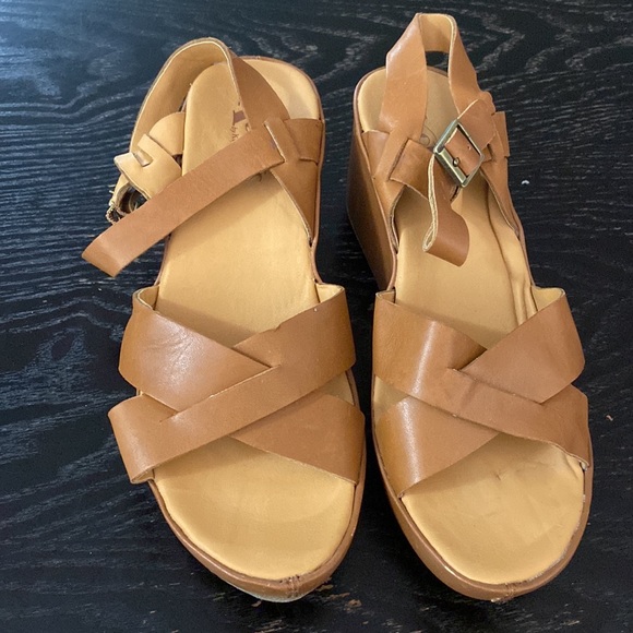 Korks Sz 8 Denica Tan Leather Platform Wedge Sandals - Picture 3 of 6